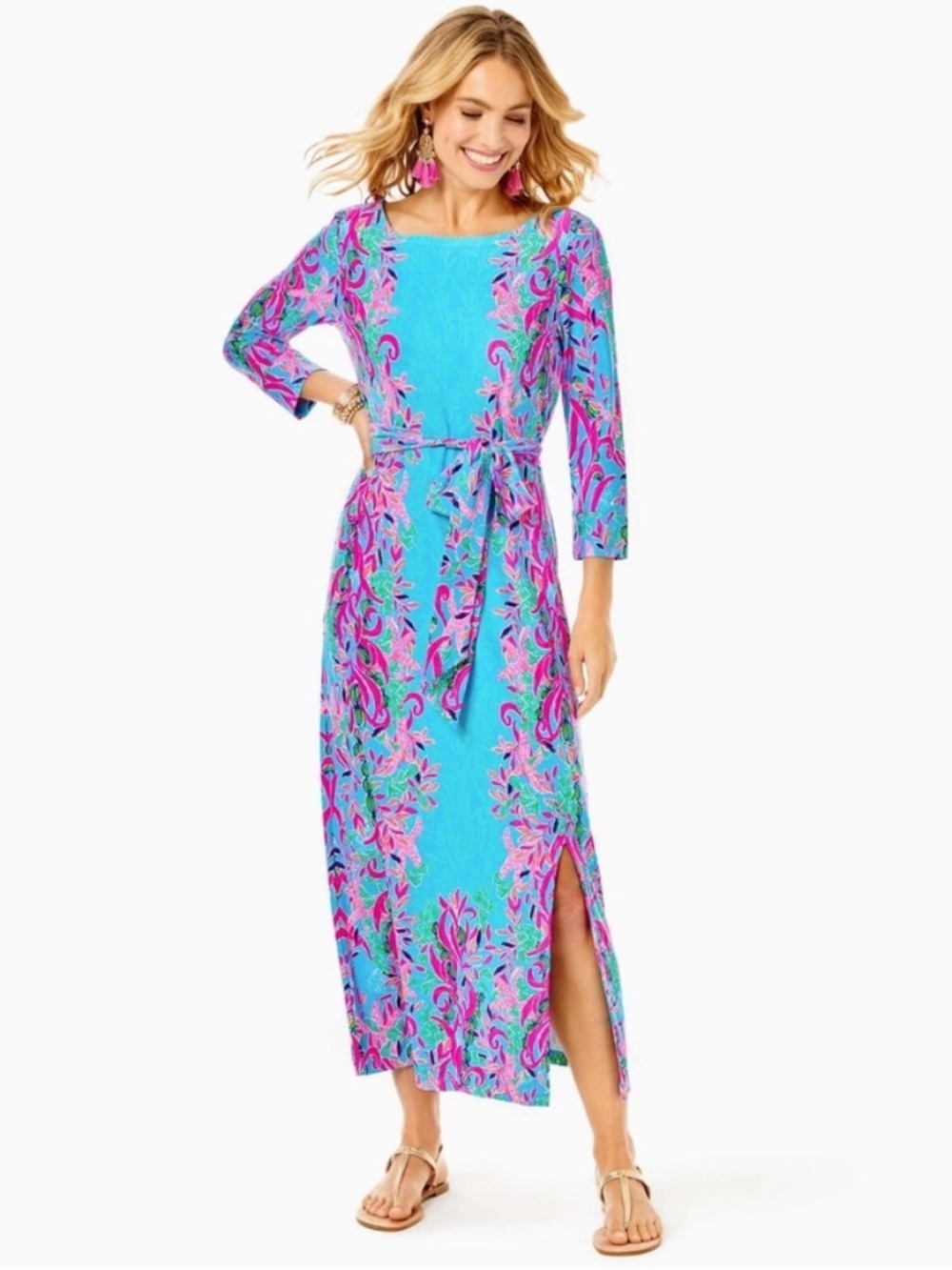 Lilly Pulitzer Carabella Chillylilly Midi Dress Seaweed Samba Print UPF 50